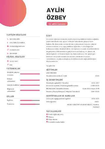 Güzellik Uzmanı Cv Örnekleri  cv indir